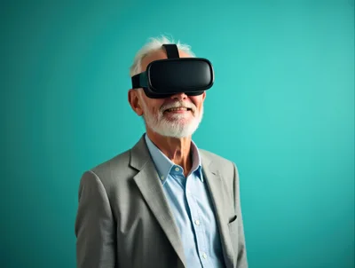 Senior Businessman Wearing Virtual Reality Headset
