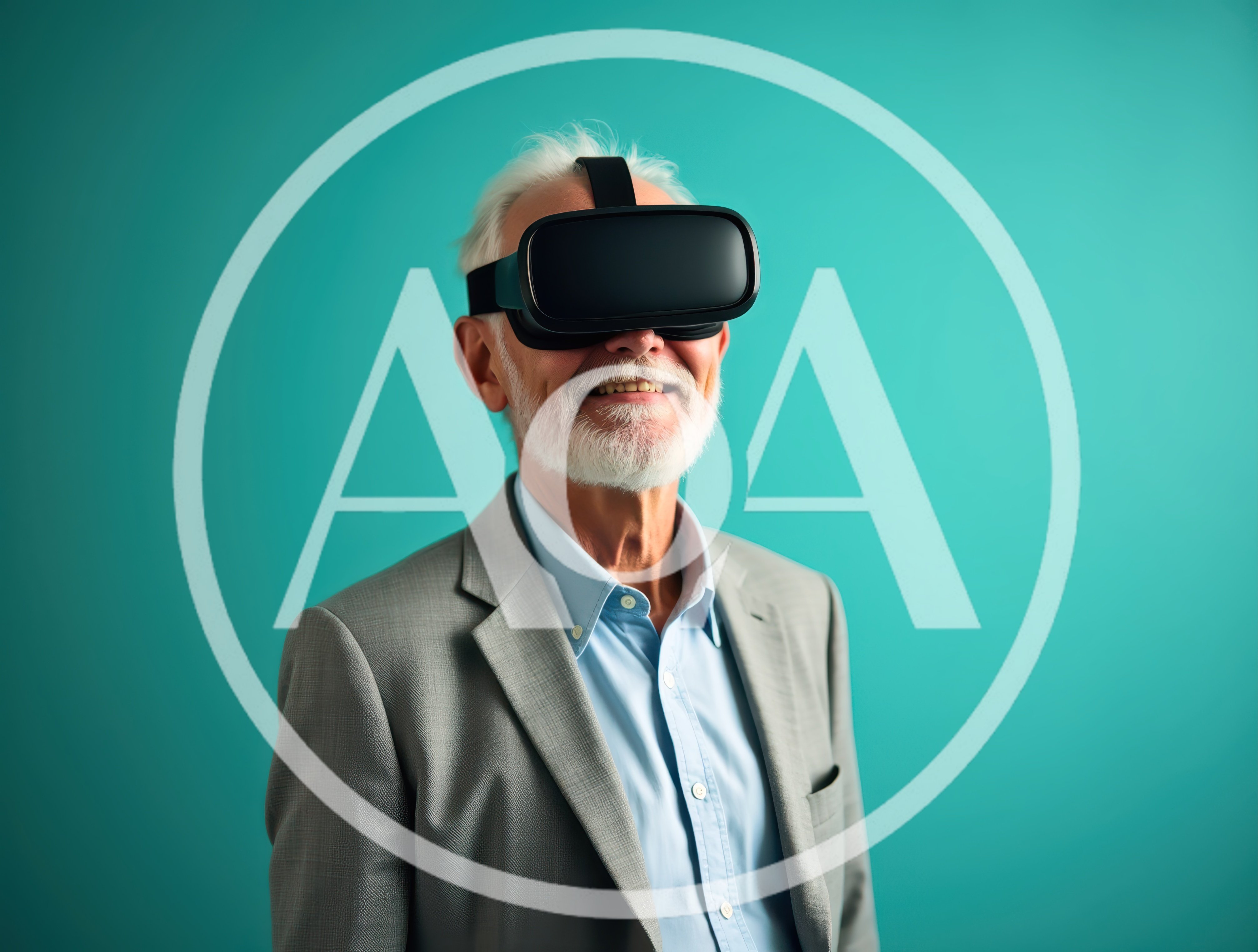 Senior Businessman Wearing Virtual Reality Headset