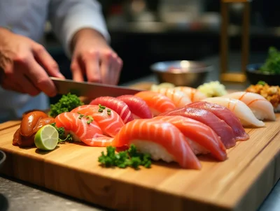 Professional Chef Preparing Fresh Sushi Nigiri