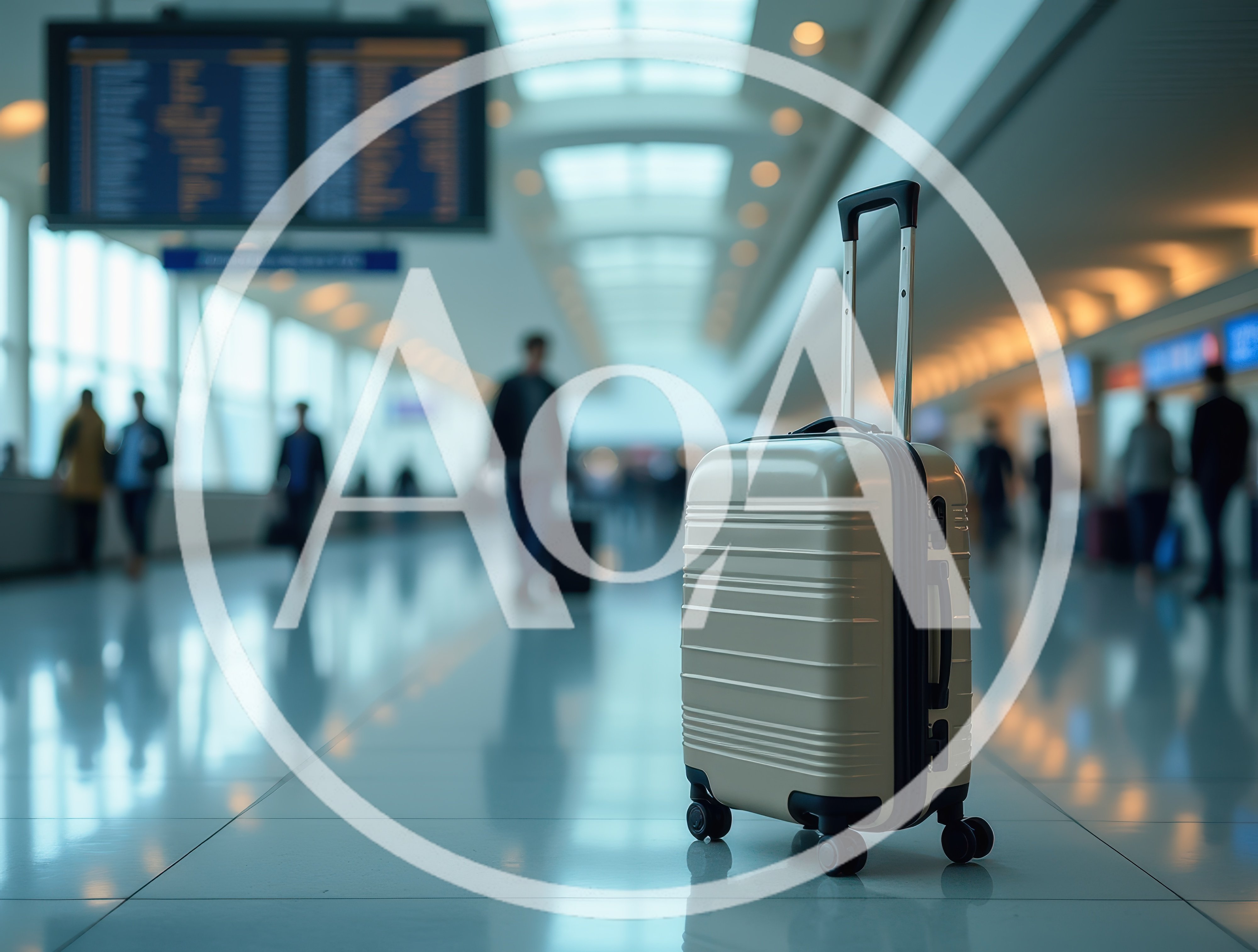 Beige Carry-On Suitcase Standing in Airport Terminal