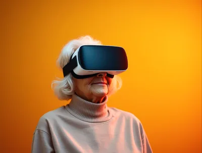 Elderly Woman Wearing Virtual Reality Headset