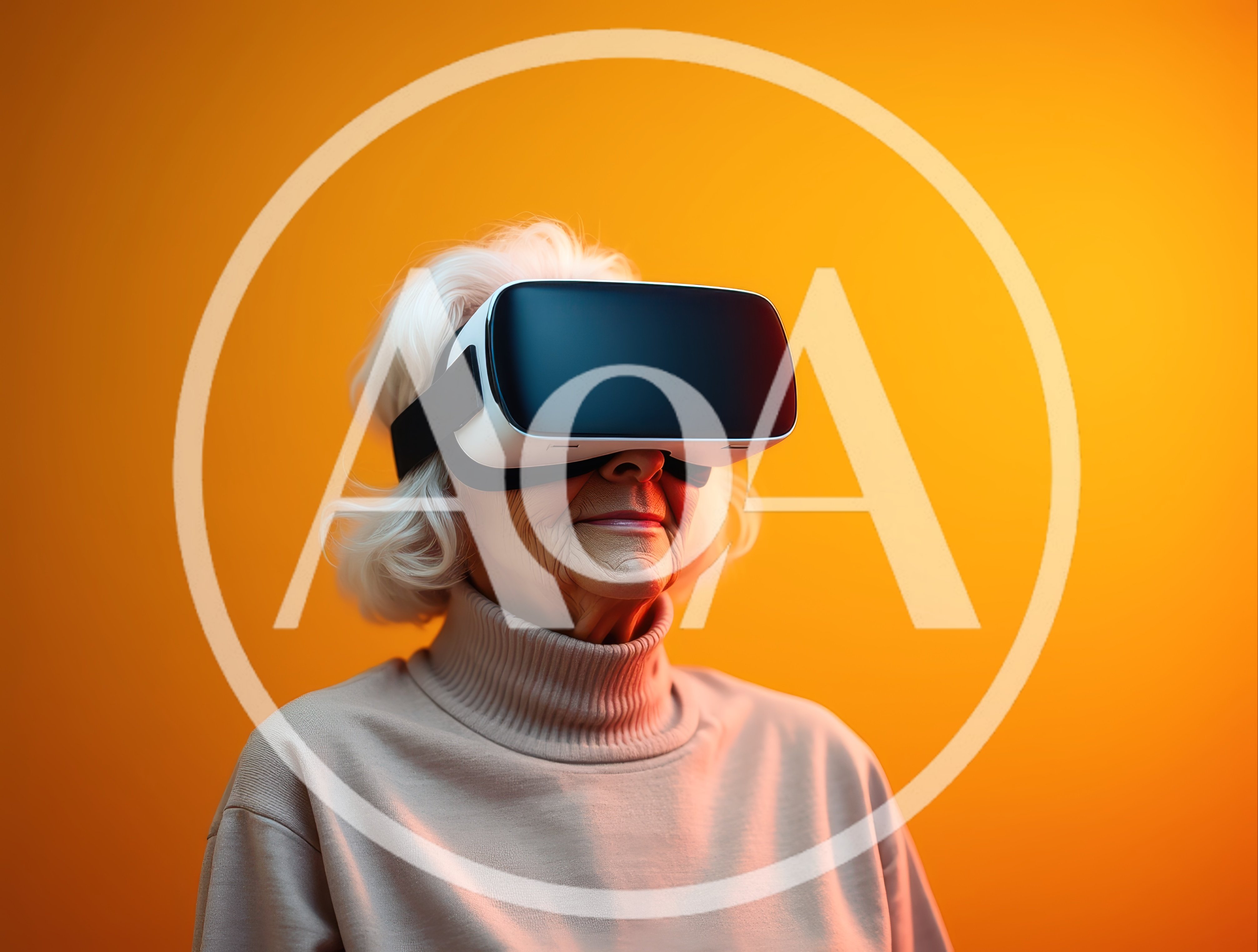 Elderly Woman Wearing Virtual Reality Headset