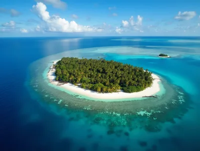 Aerial View Of A Tropical Island In The Maldives