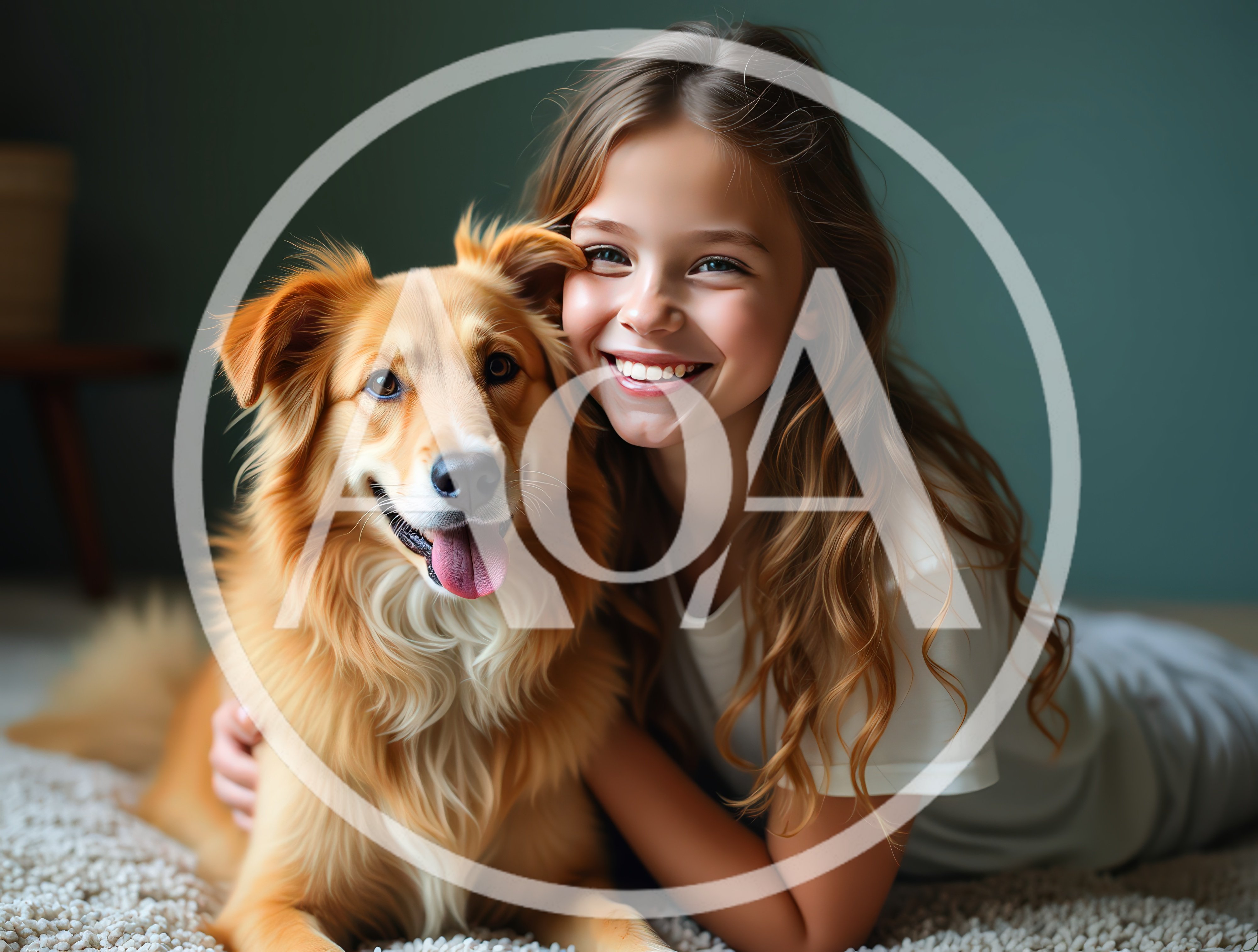 Happy Young Girl Hugging Her Golden Dog
