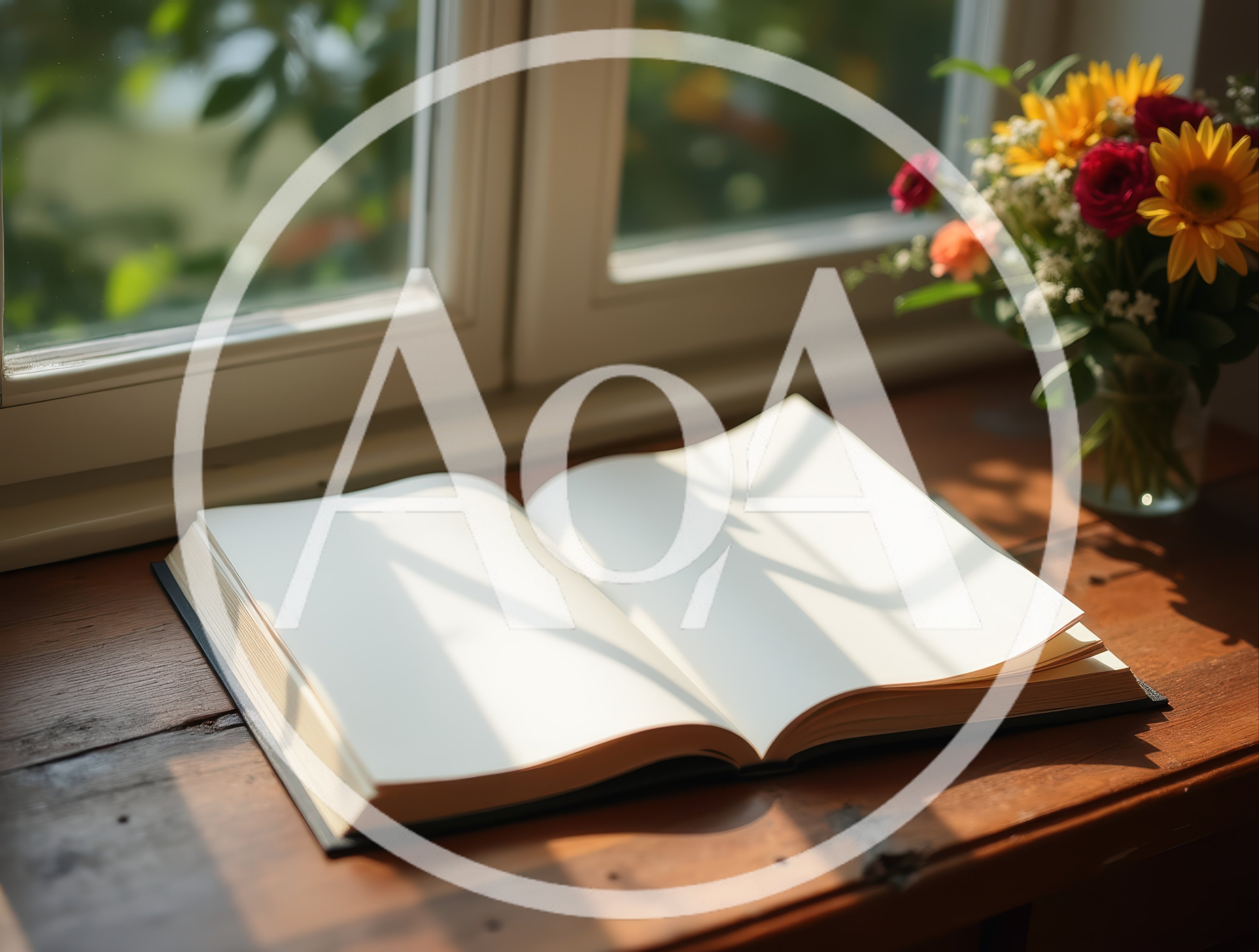 Open Blank Book On A Sunny Wooden Windowsill
