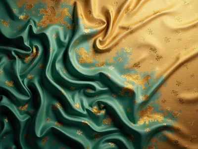 Abstract Silk Fabric With Gold Floral Pattern