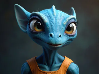 Portrait Of A Cute Blue Alien Character