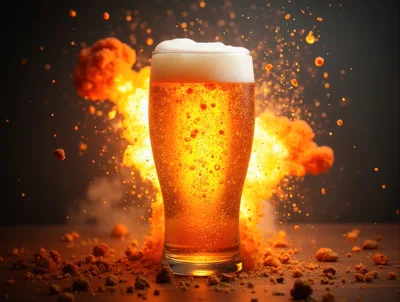 Glass Of Beer With Explosive Background