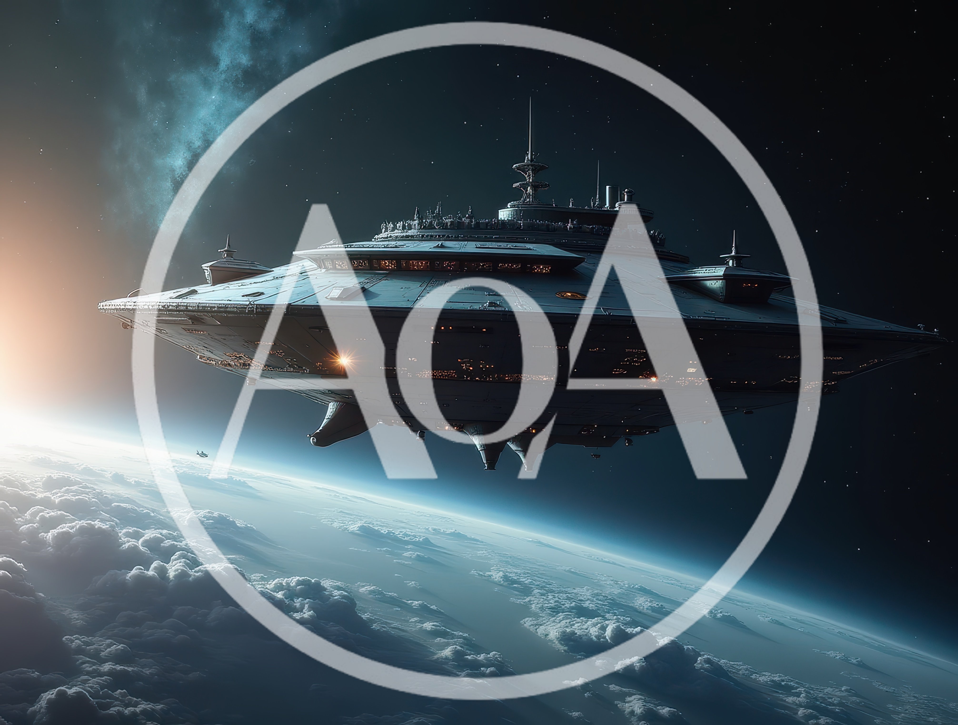 Massive Futuristic Spaceship Orbiting A Planet