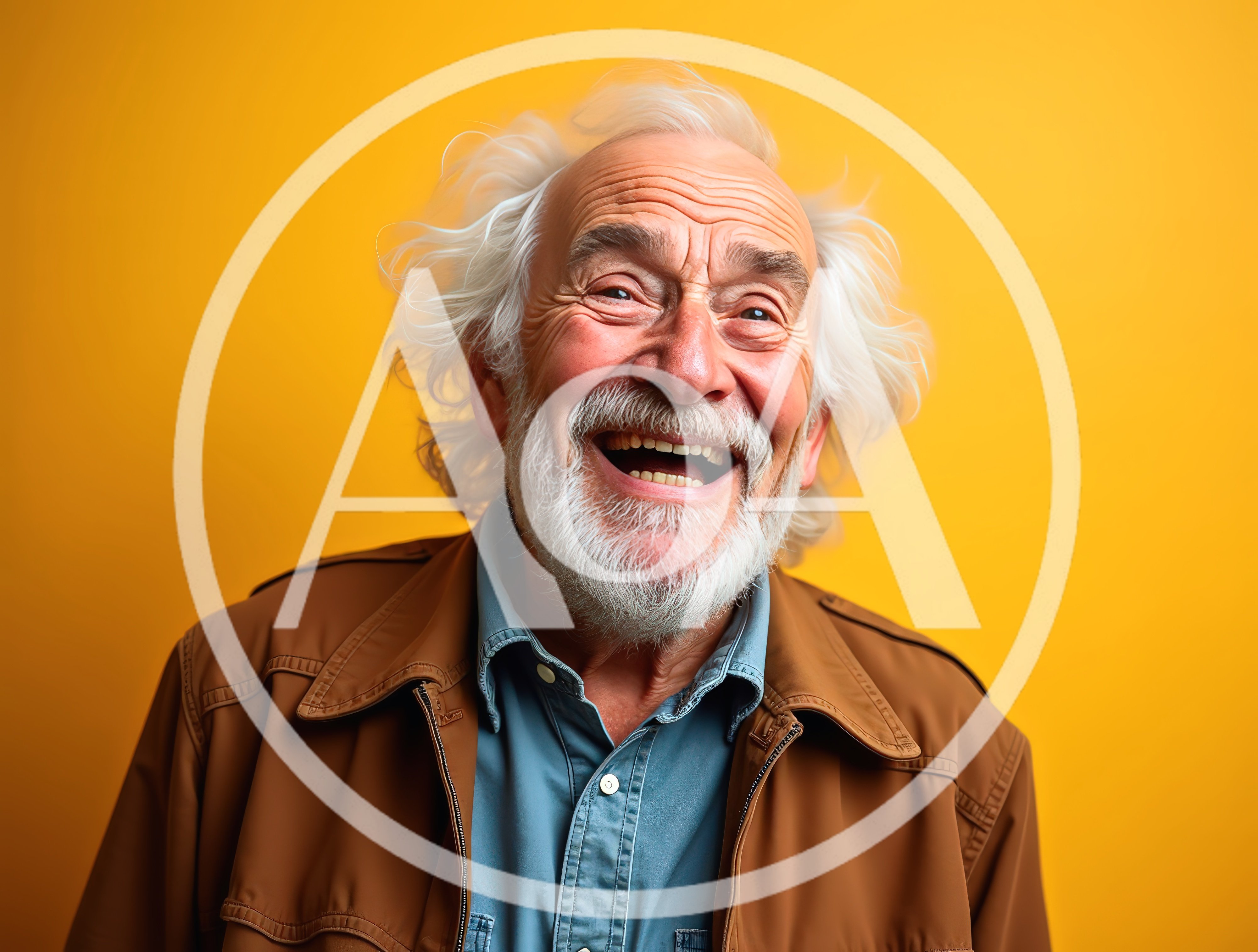 Happy Elderly Man Laughing Against Yellow Background