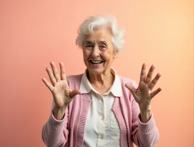 Happy Elderly Woman With Hands Raised