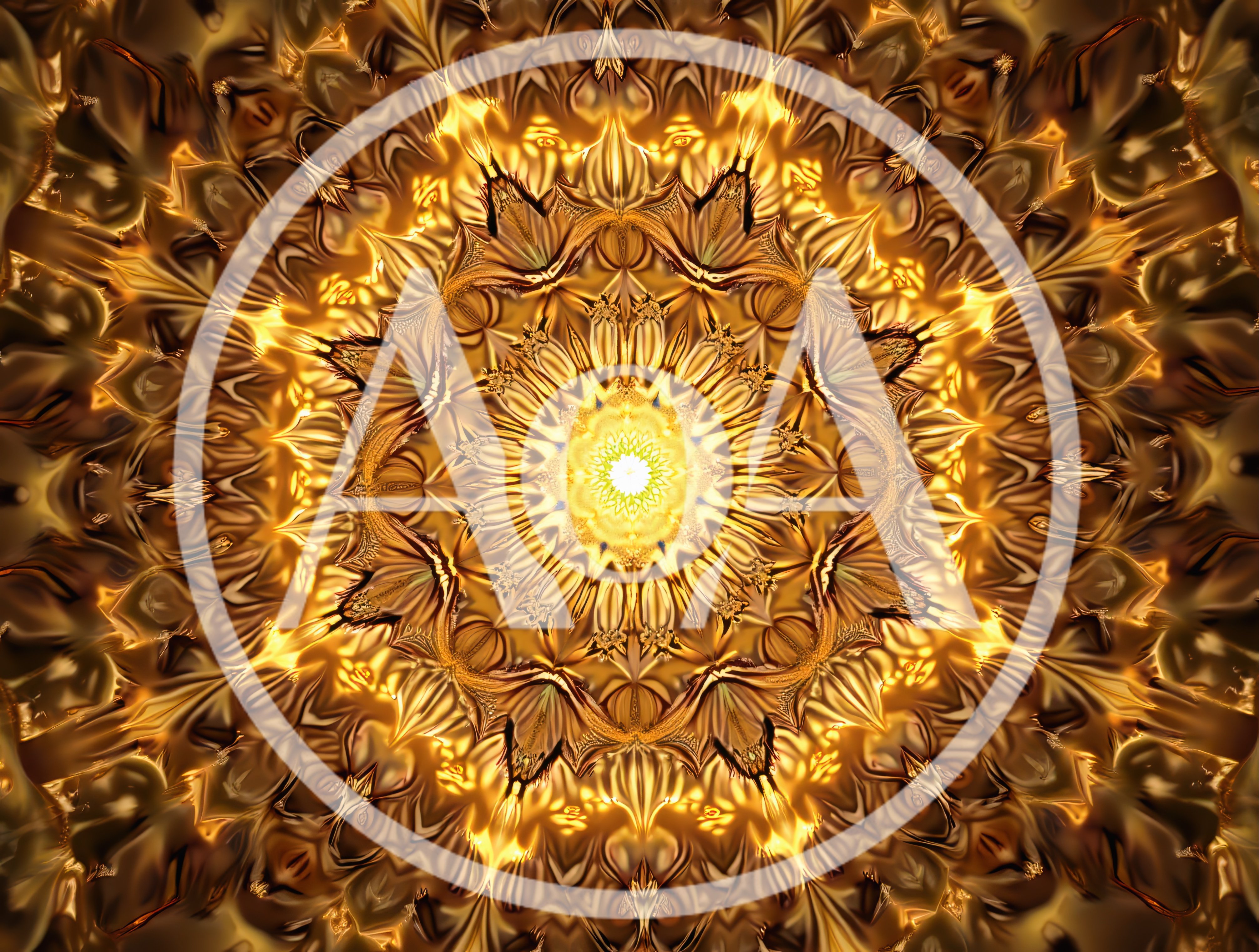 Golden Fractal Kaleidoscope Pattern With Radiant Center