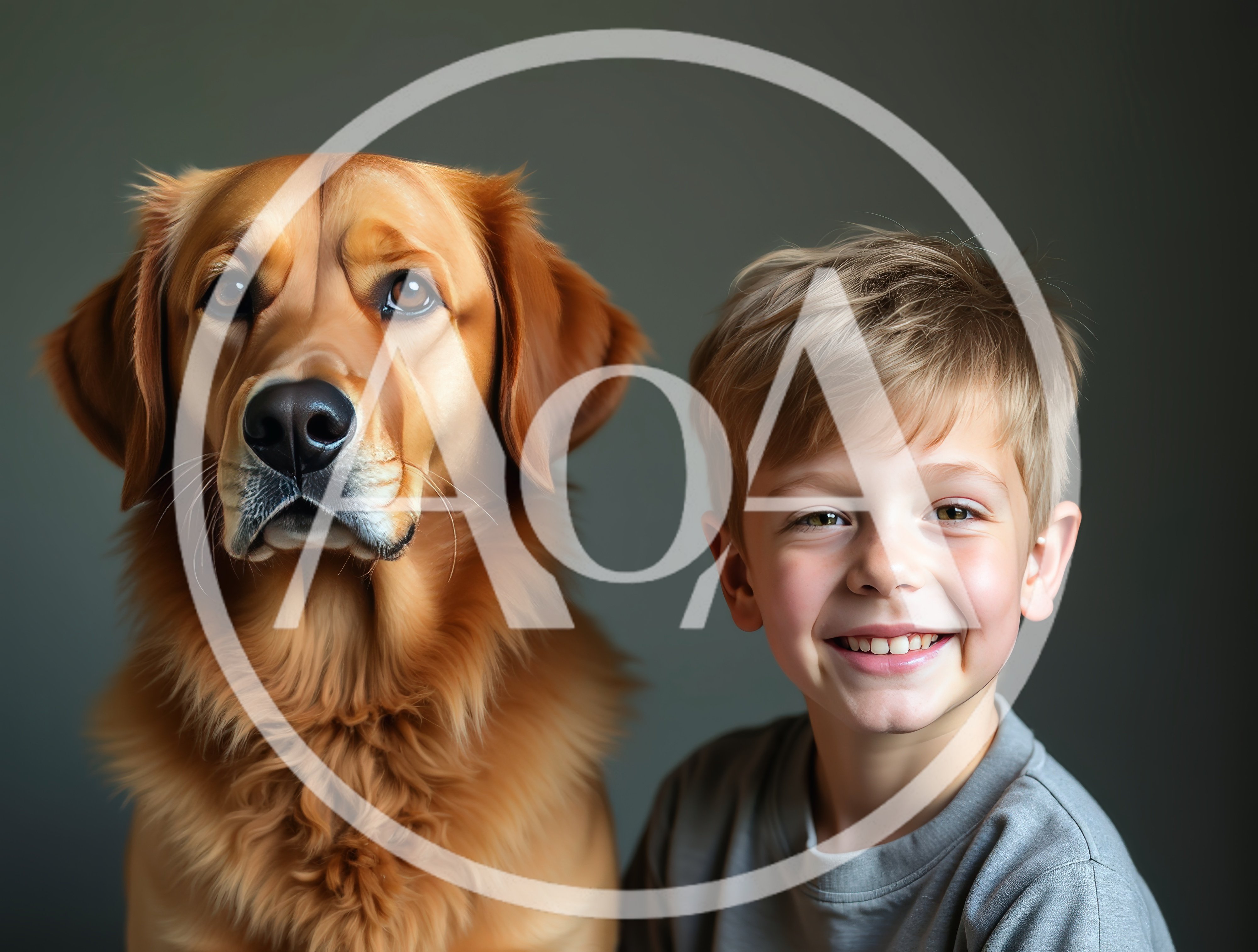 Portrait Of A Young Boy And His Golden Retriever