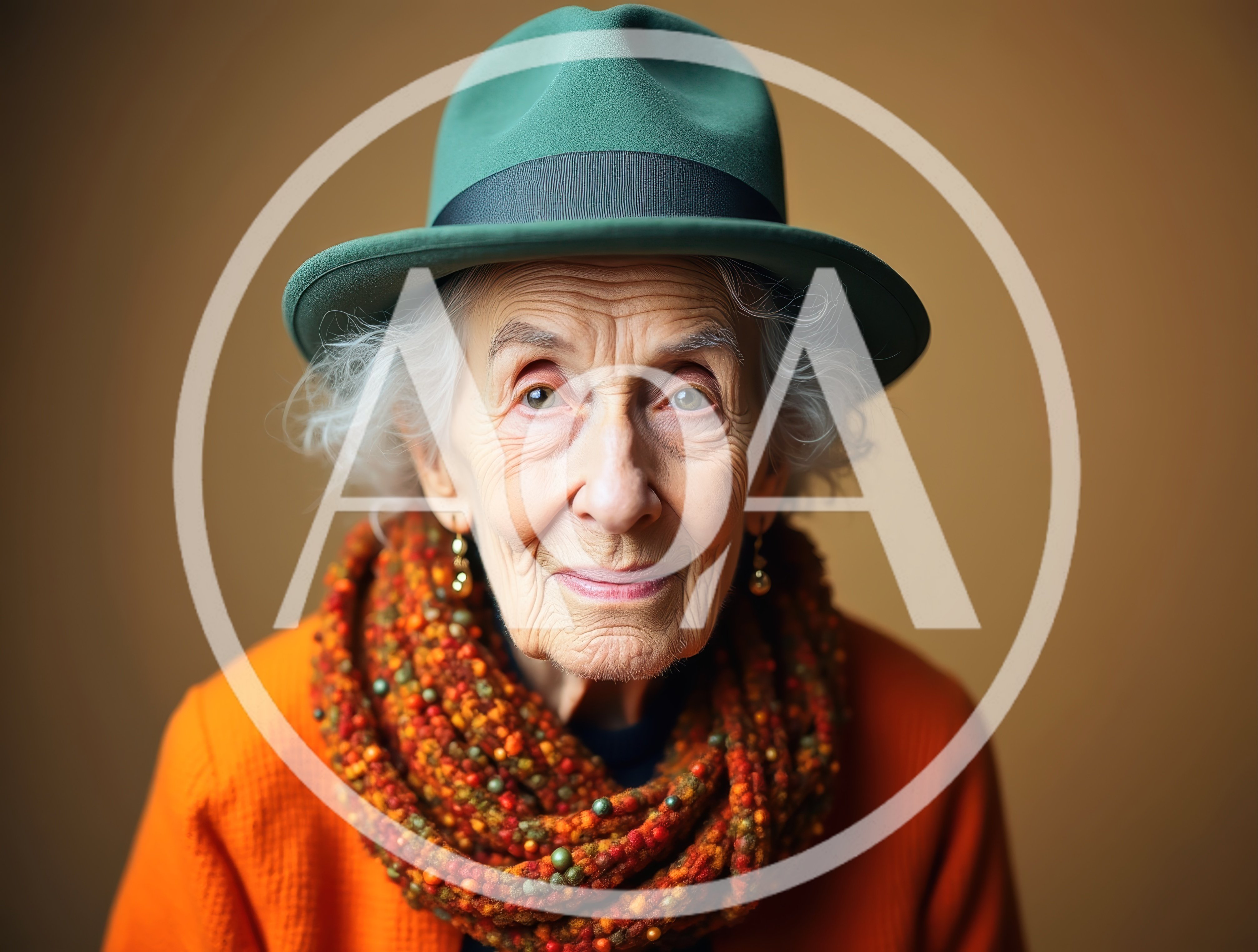 Portrait Of An Elderly Woman Wearing A Green Hat