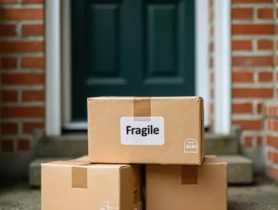 Cardboard Delivery Boxes Stacked On A Front Porch