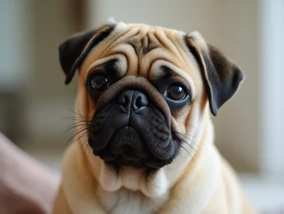 Close Up Portrait Of A Cute Pug Dog