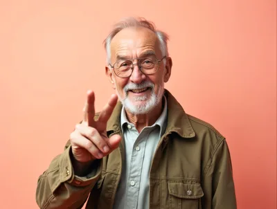 Smiling Senior Man Gesturing Peace Sign