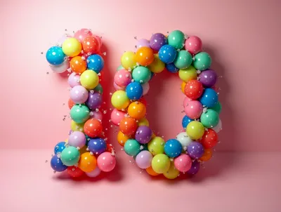 Number Ten Made of Colorful Balloons