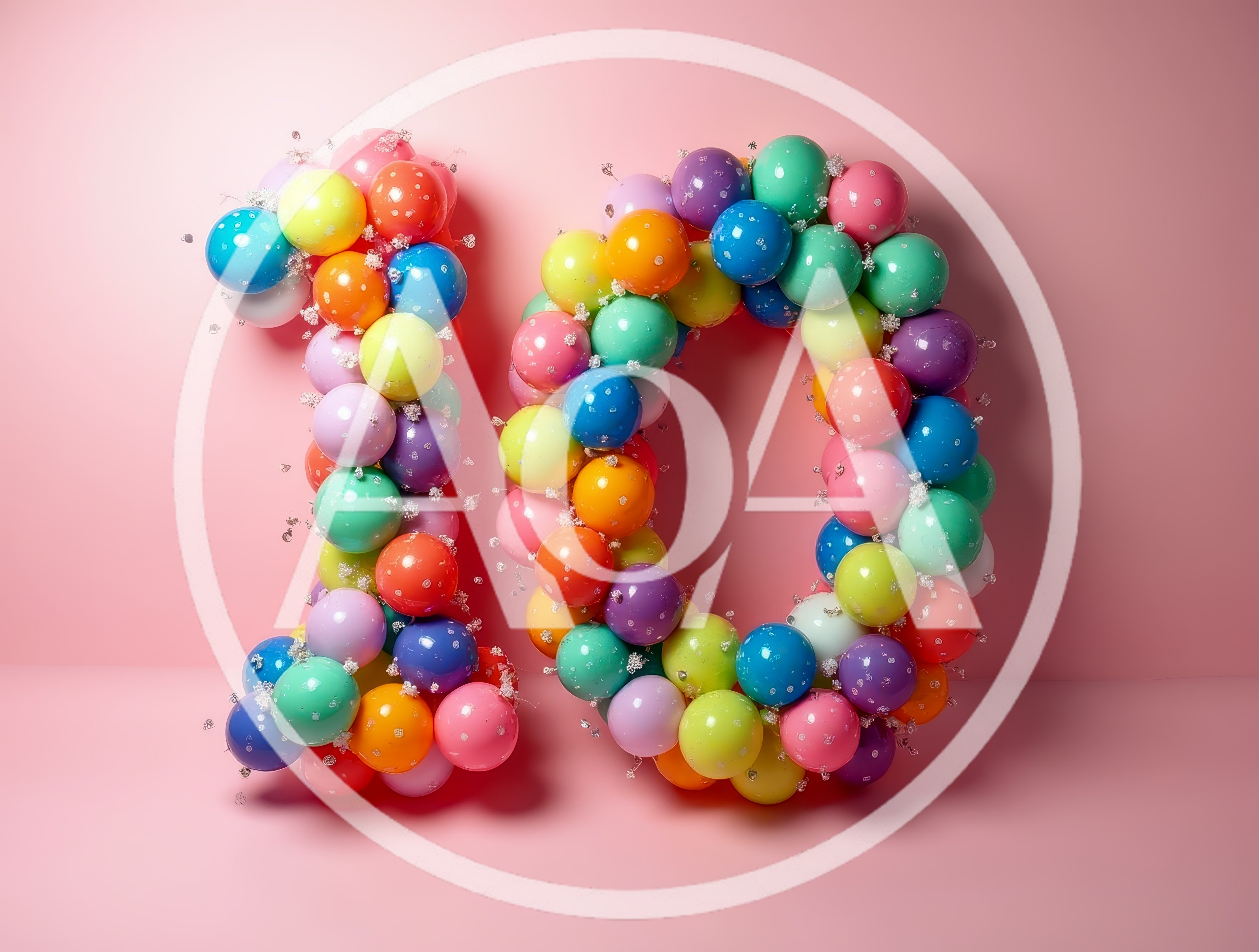 Number Ten Made of Colorful Balloons