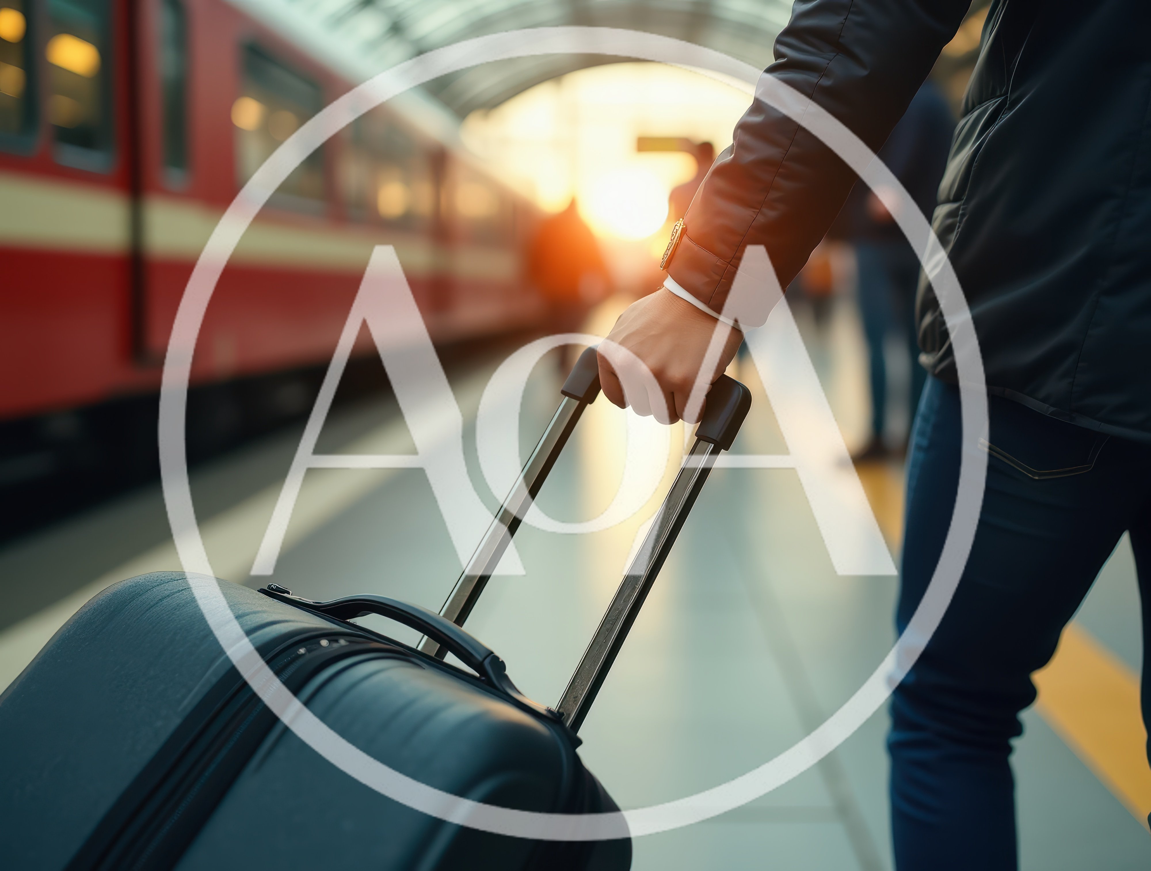Traveler Holding Suitcase Handle at Train Station Platform