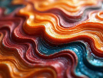 Abstract Wavy Layers Of Orange And Blue Texture