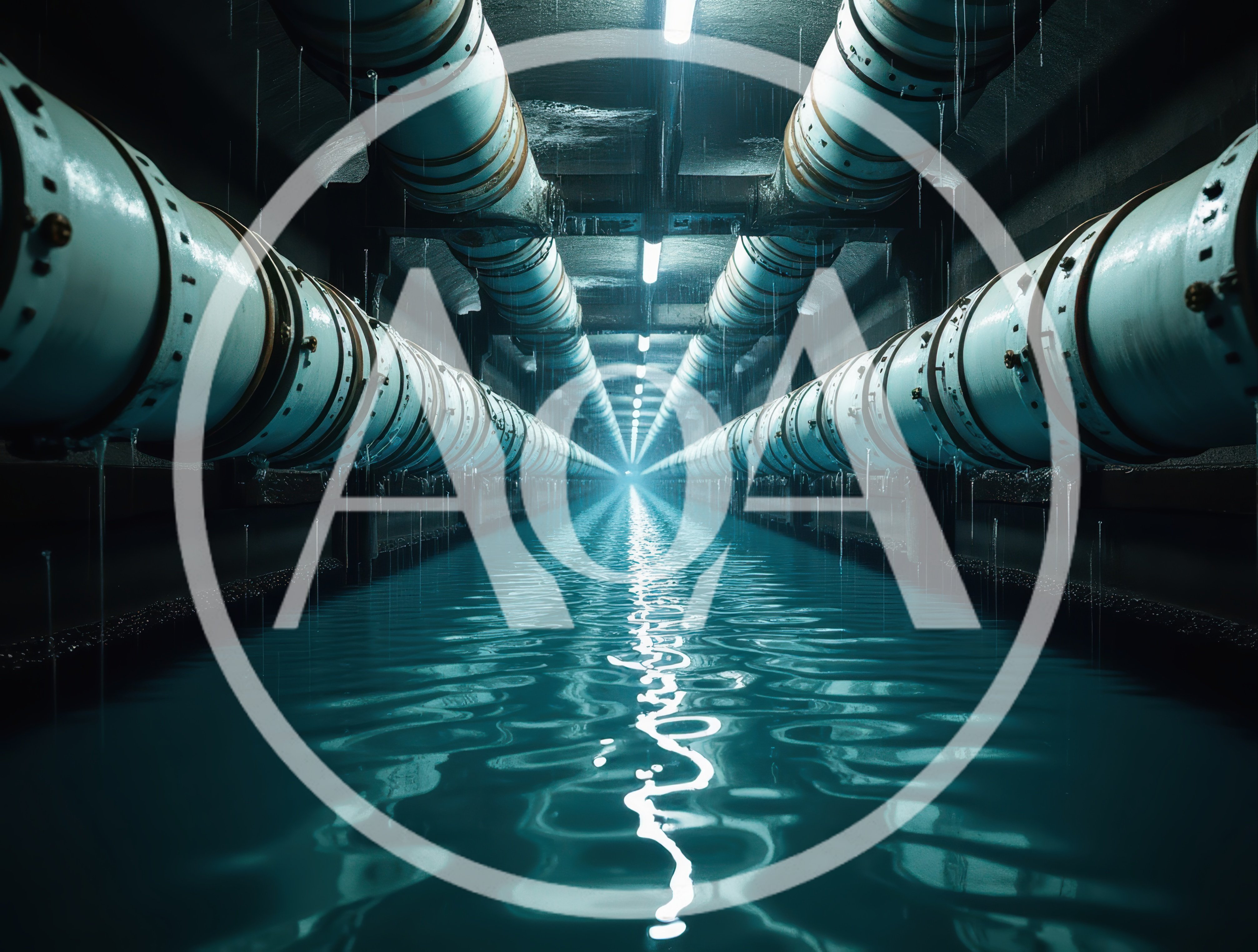 Industrial Underground Tunnel With Water And Pipes