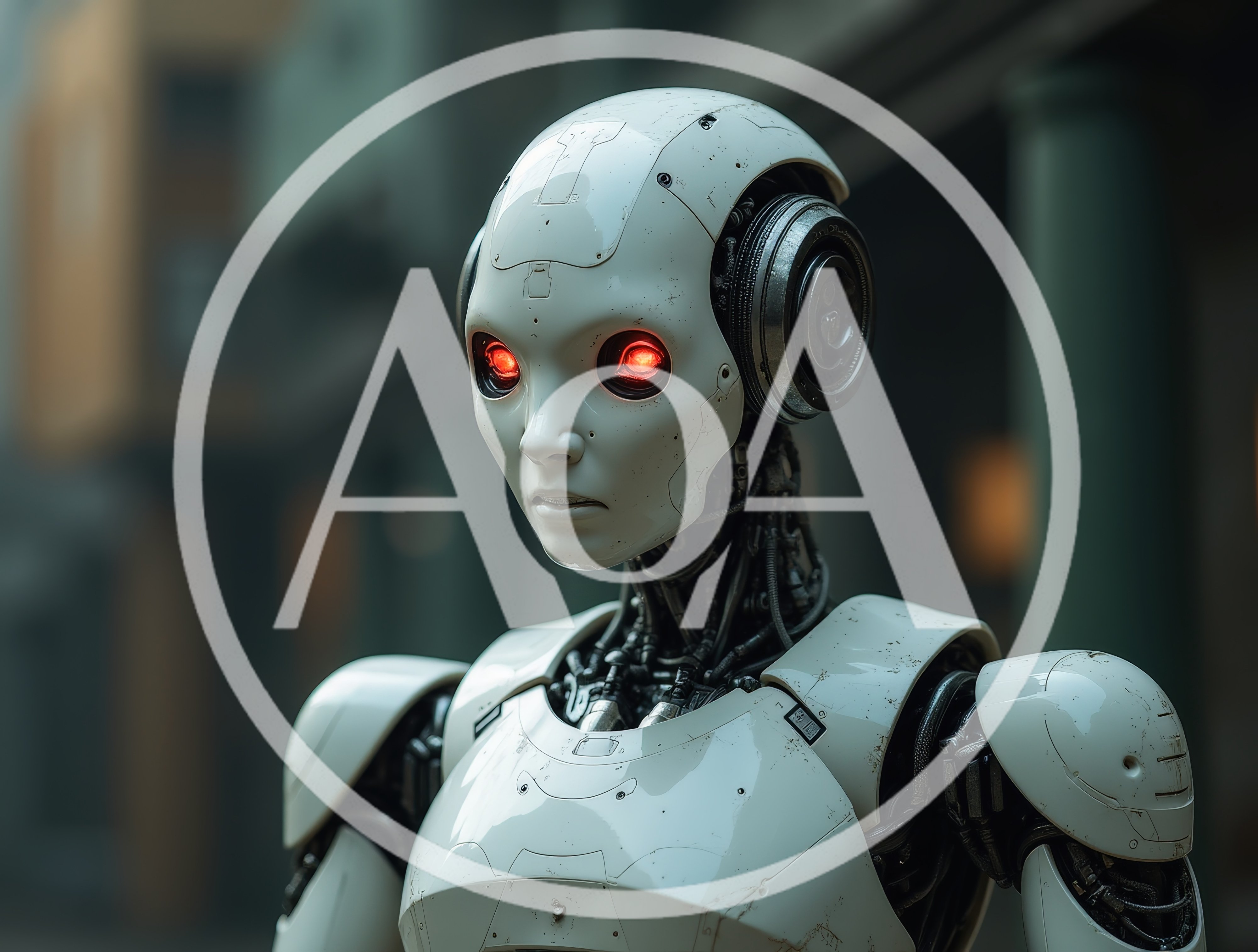 Humanoid Robot With Glowing Red Eyes