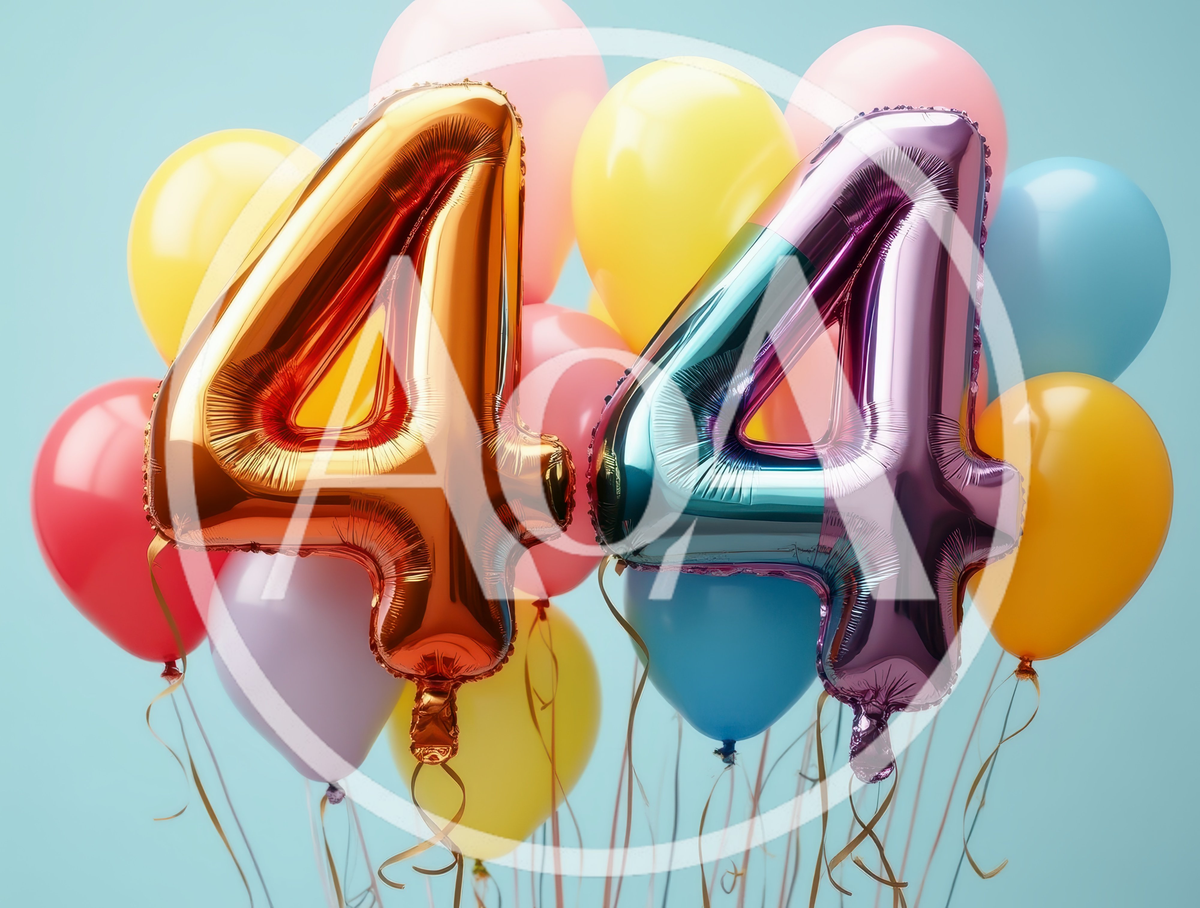 Gold and Iridescent Number Forty Four Balloons
