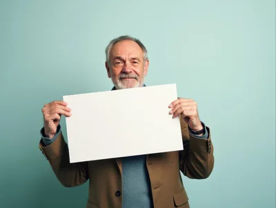 Senior Man Holding Blank White Sign
