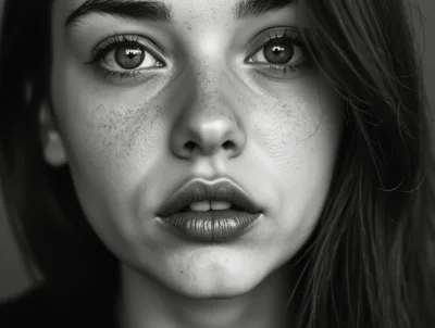 Close Up Portrait Of A Young Woman With Freckles