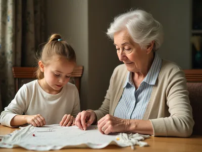 Grandmother Teaching Young Granddaughter To Sew At Home
