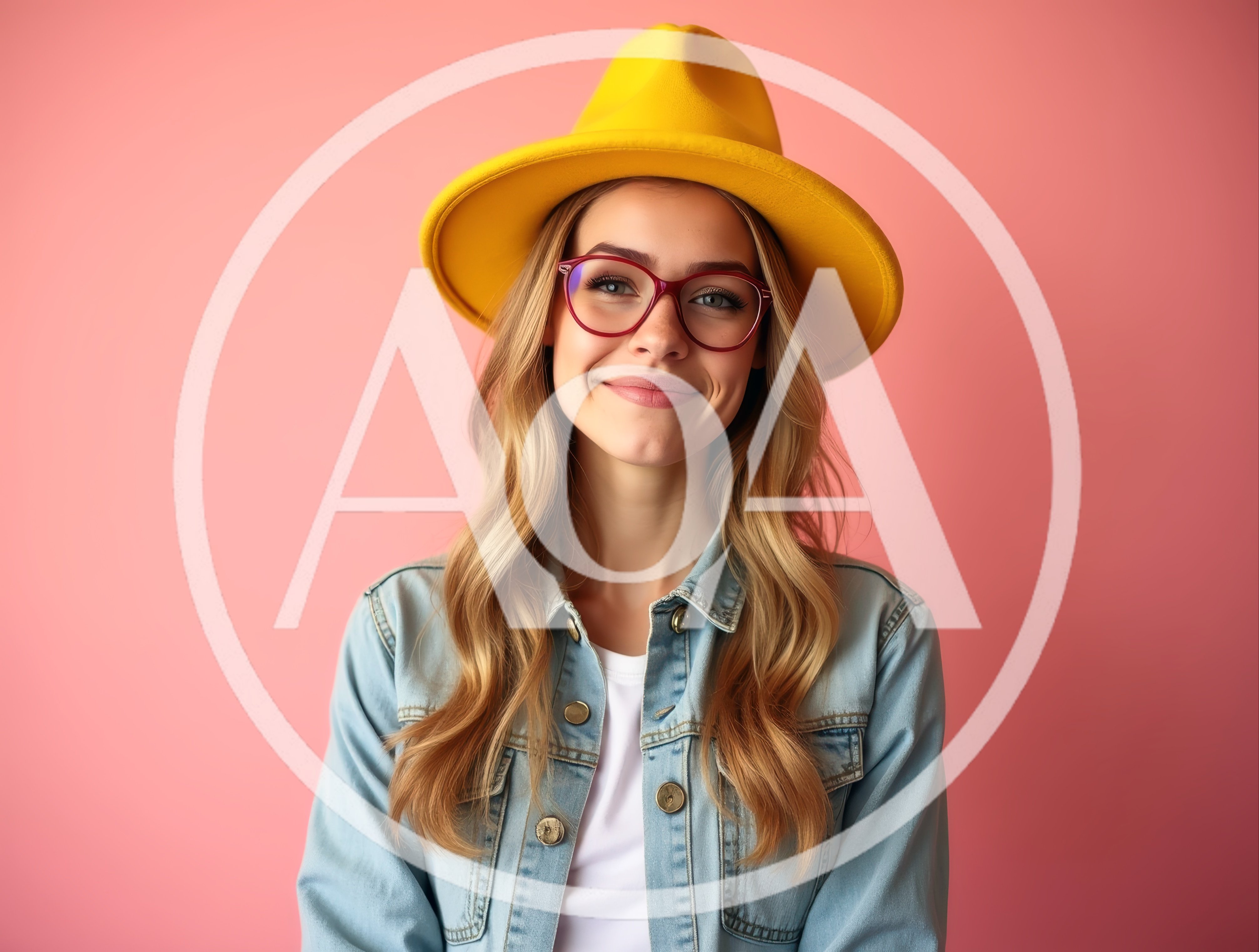 Young Woman Wearing Yellow Fedora and Glasses