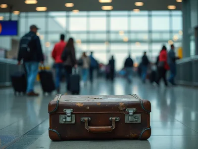 Vintage Brown Suitcase Left Alone In Airport Terminal