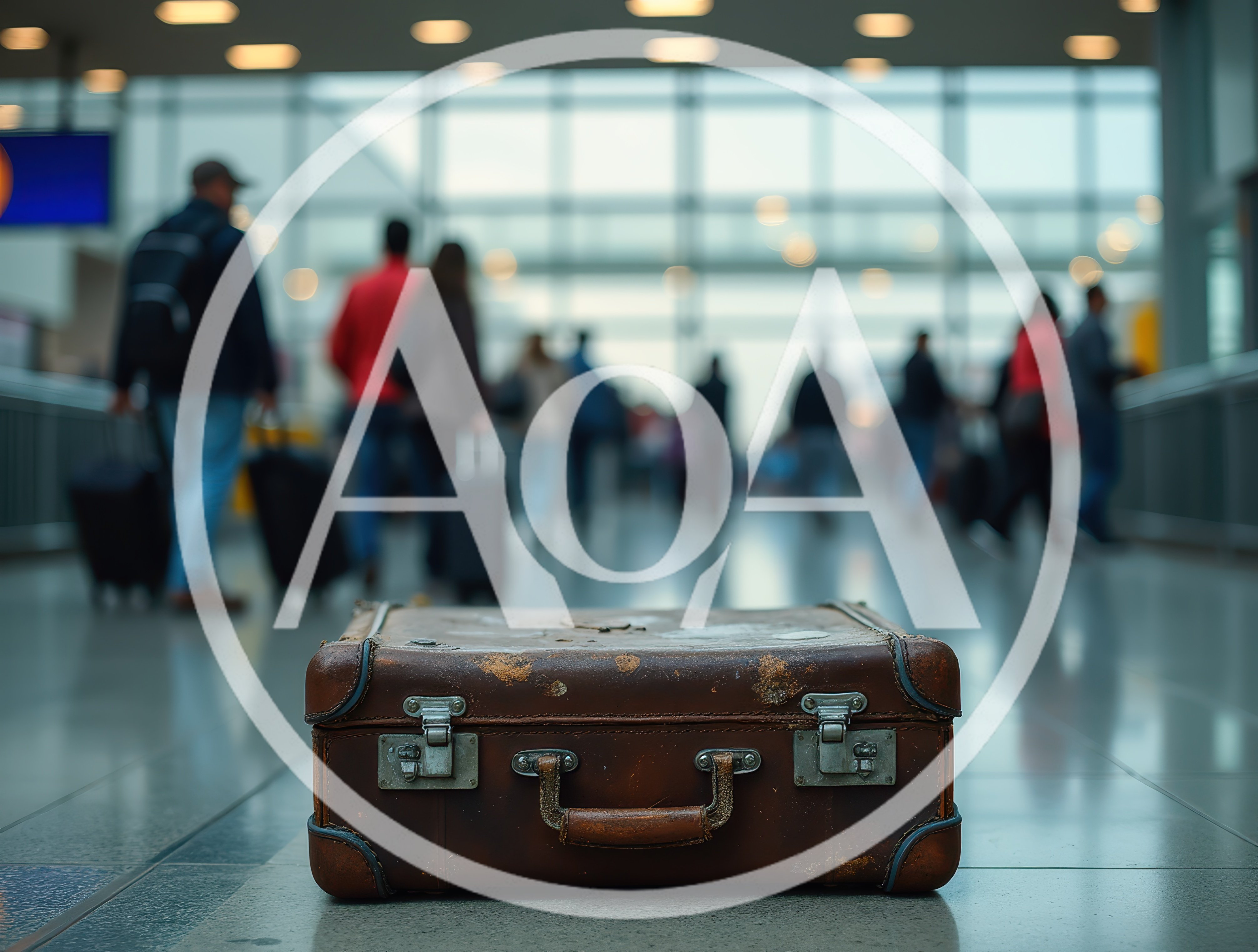 Vintage Brown Suitcase Left Alone In Airport Terminal