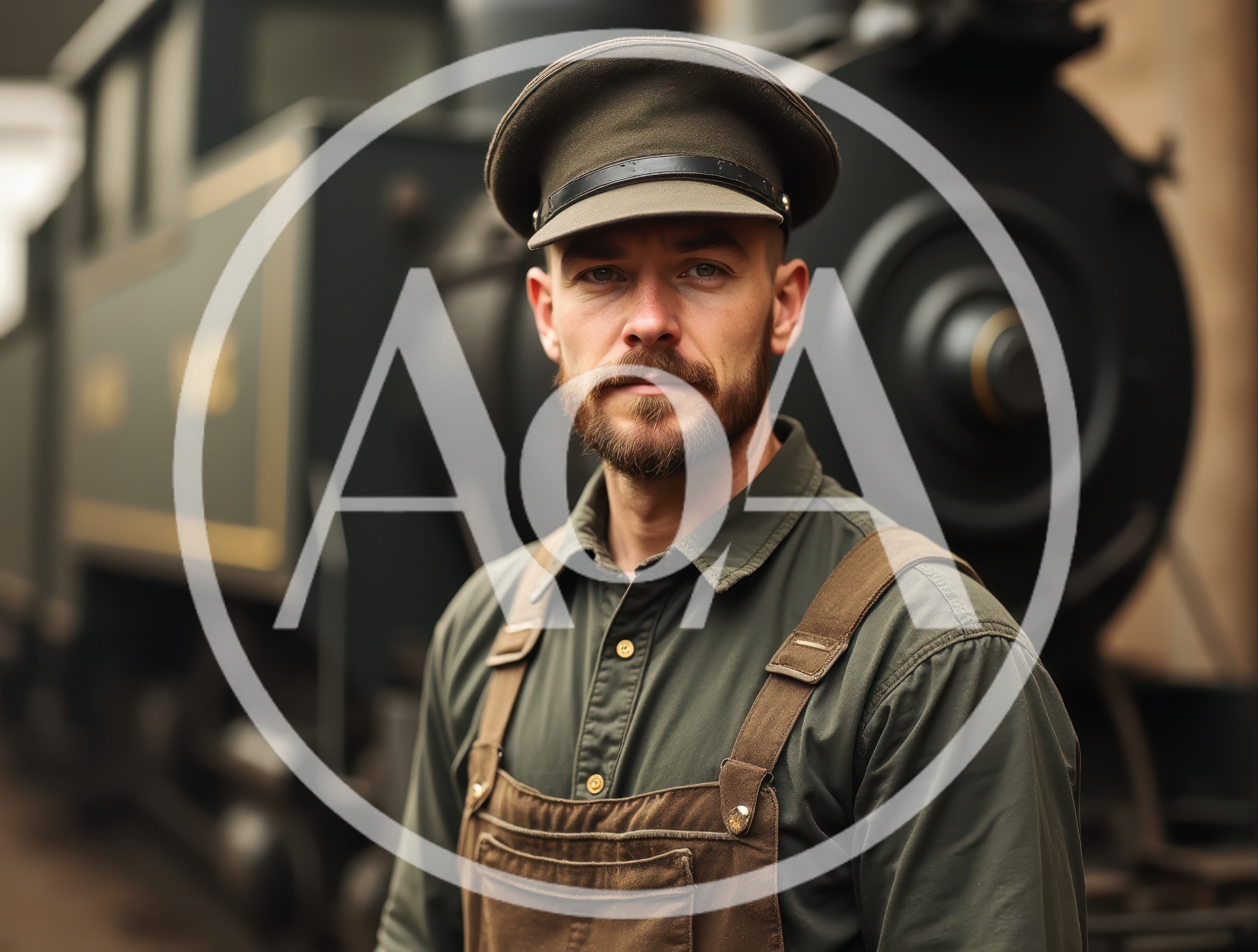 Portrait Of A Bearded Train Conductor In Uniform