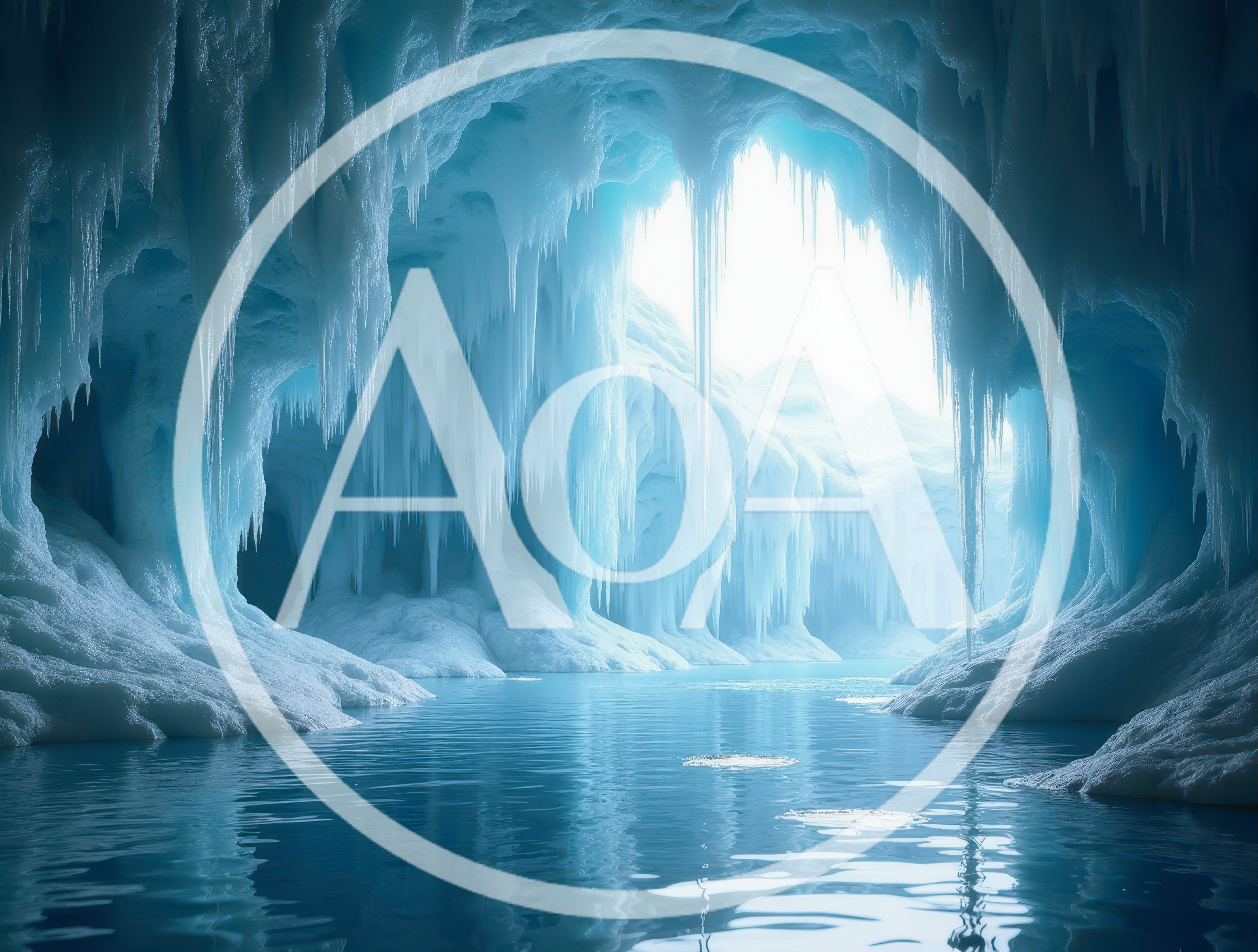 Stunning Ice Cave With Frozen Water And Icicles