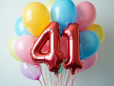 Red Number Forty One Foil Balloons With Colorful Latex Balloons