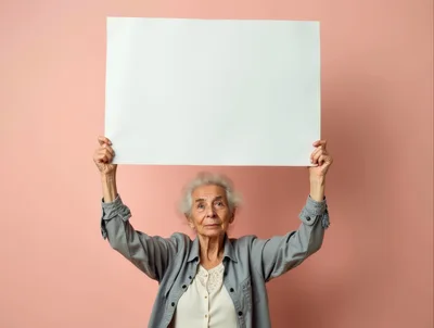 Elderly Woman Holding Blank White Sign