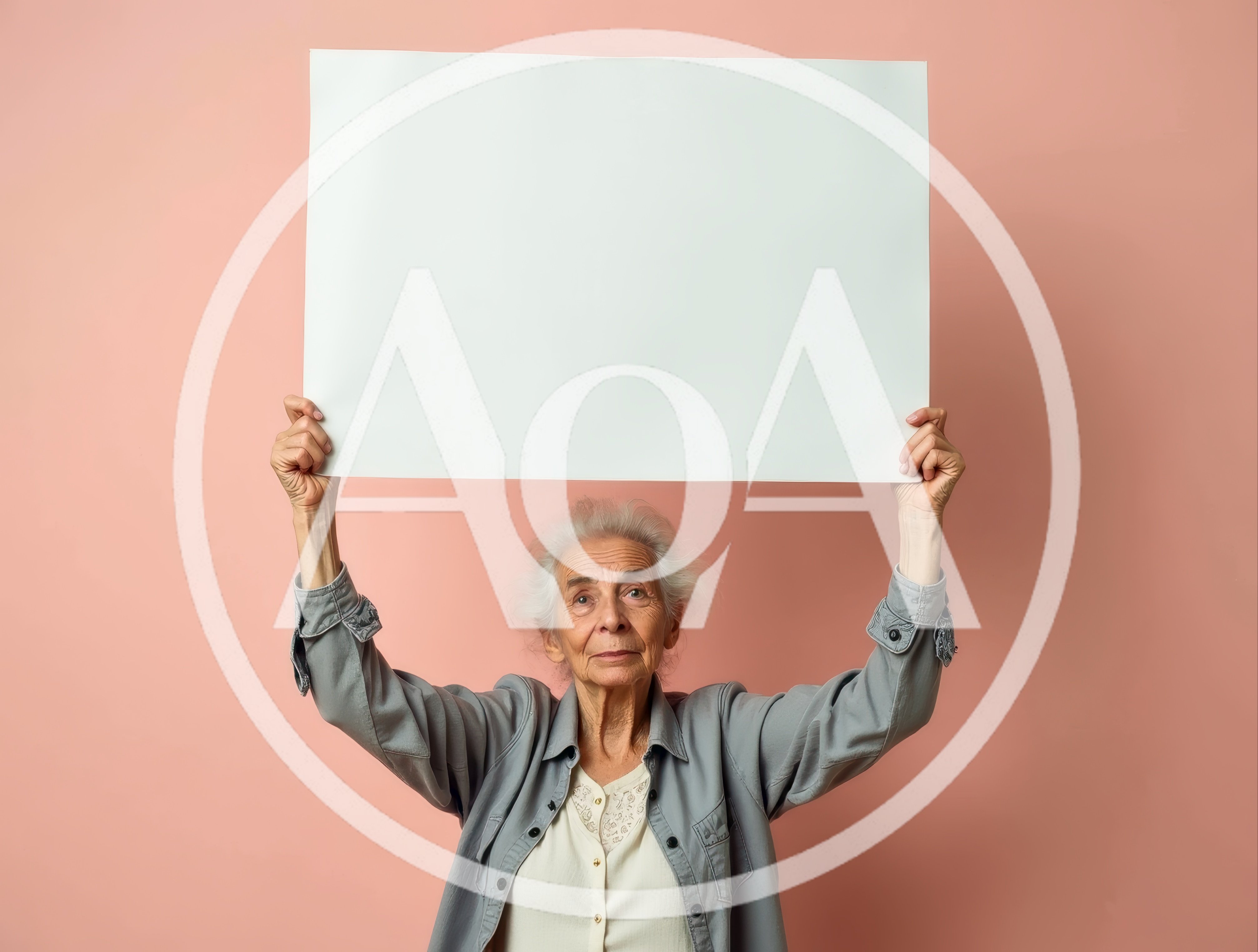 Elderly Woman Holding Blank White Sign