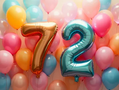 Seventy Two Number Balloons for Birthday Celebration