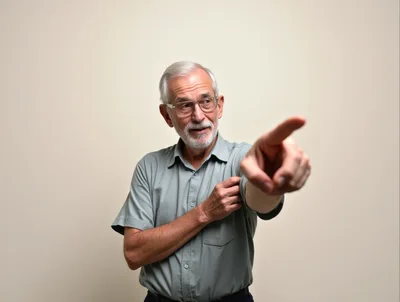 Senior Man Pointing Forward With A Serious Expression
