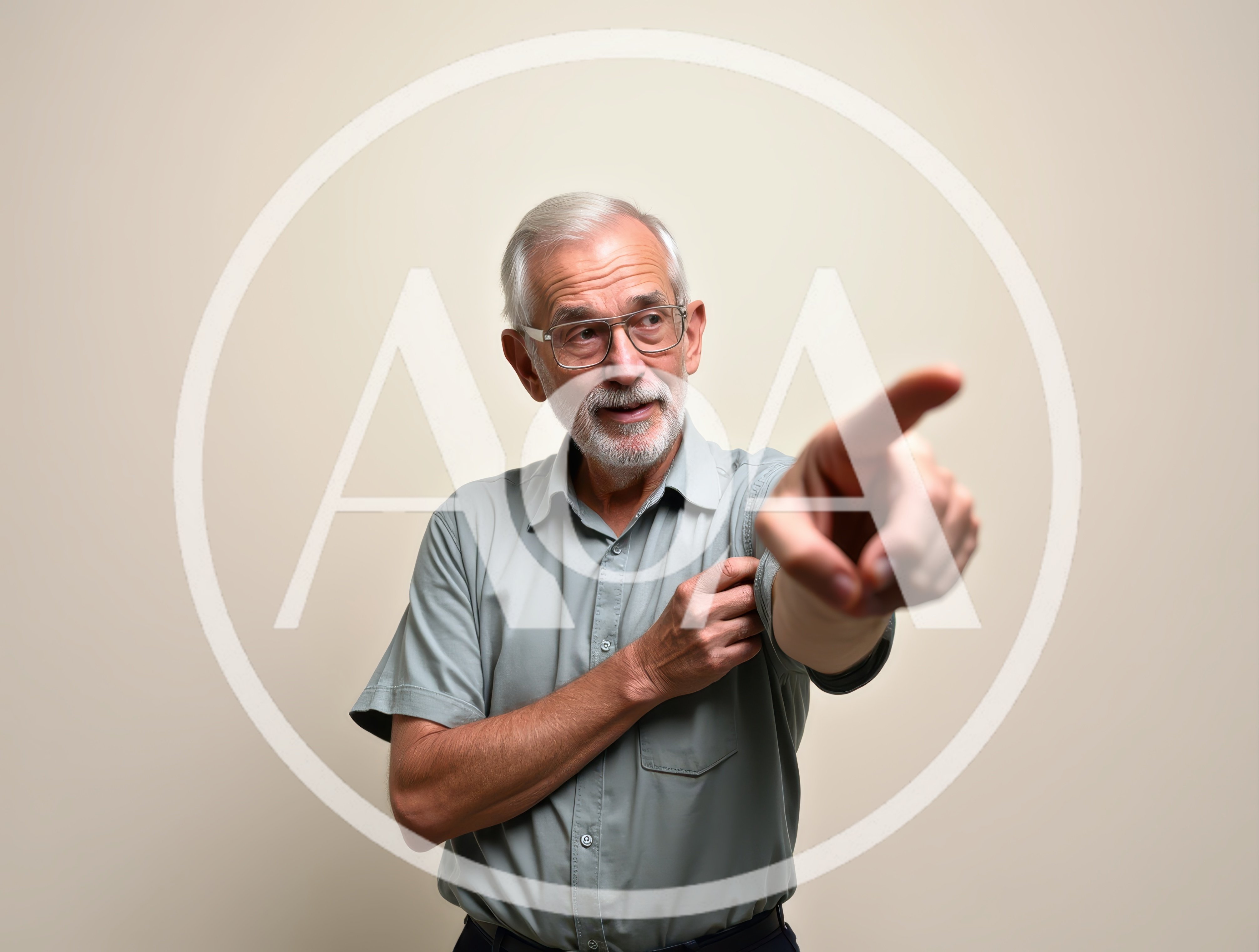 Senior Man Pointing Forward With A Serious Expression