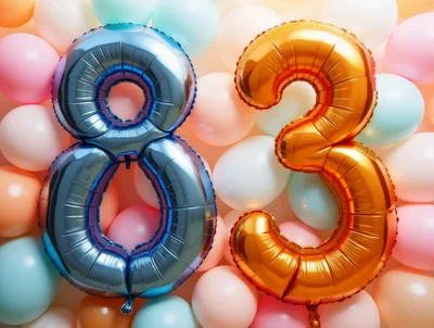 Blue Eight and Orange Three Foil Balloons