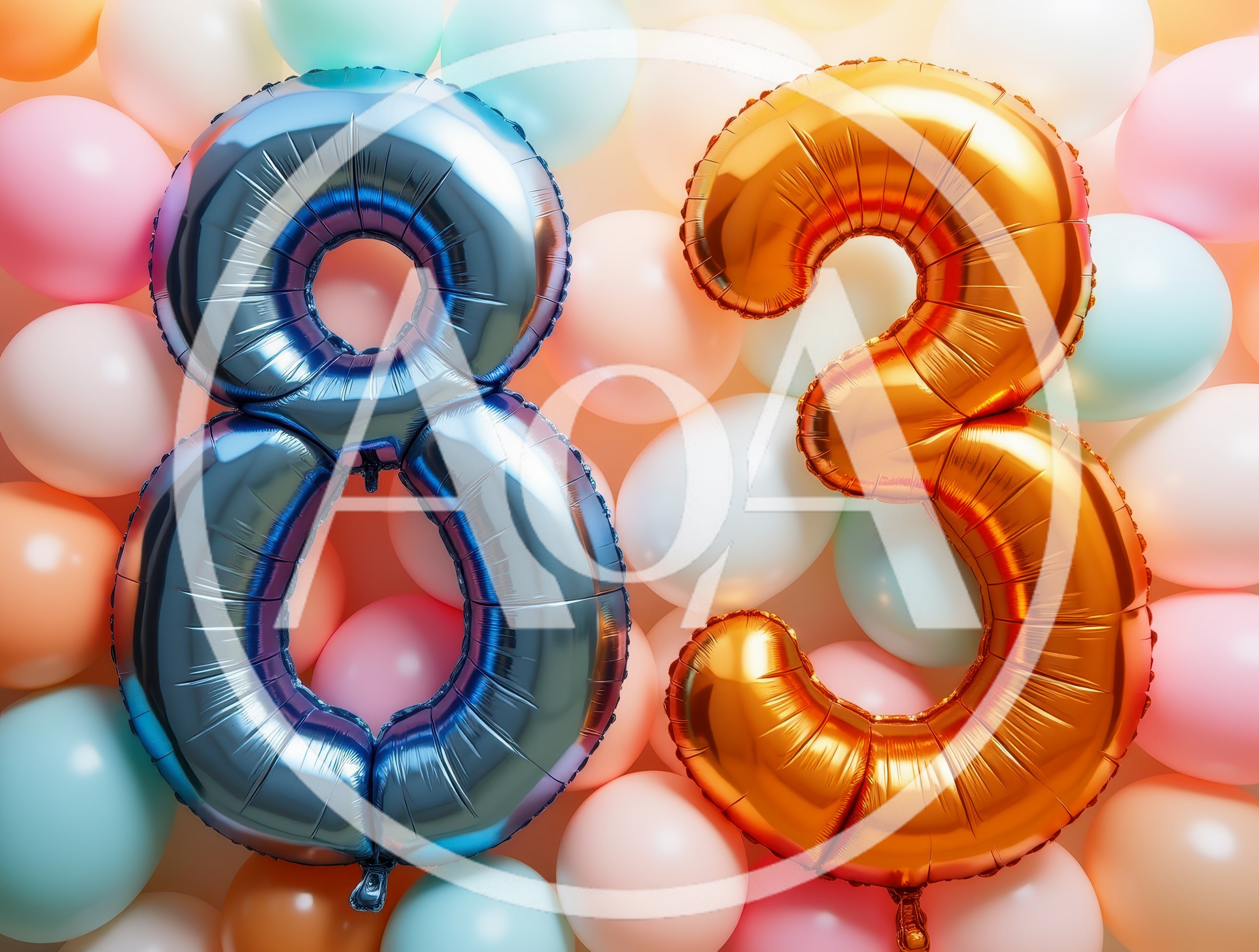 Blue Eight and Orange Three Foil Balloons