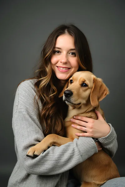 Young Woman Embracing Her Golden Retriever Puppy