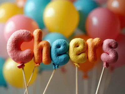 Fabric Letter Balloons Spelling Cheers With Colorful Background