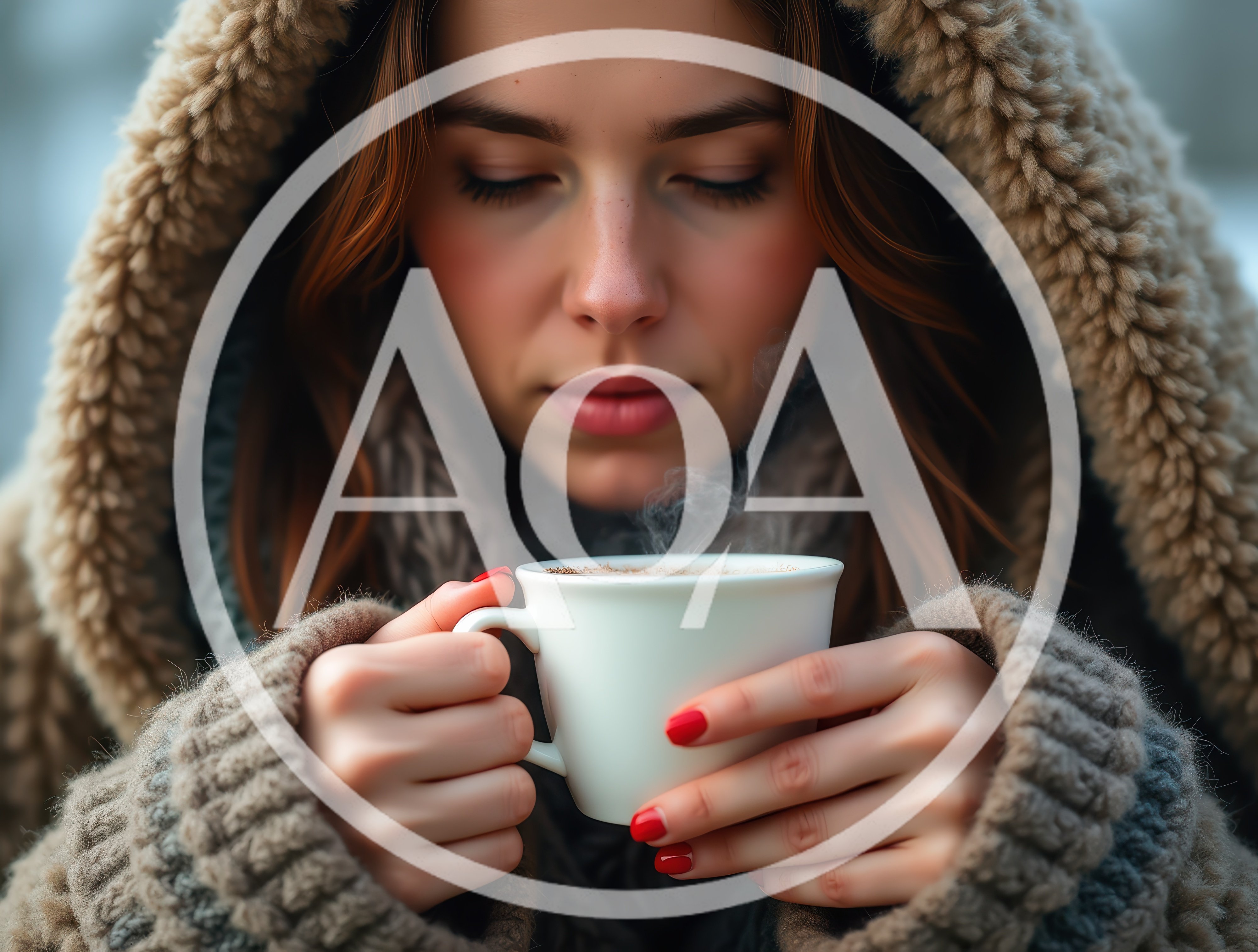 Young Woman Holding A Steaming Mug In Winter