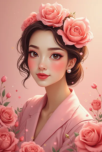 Portrait of a Beautiful Young Woman with Roses