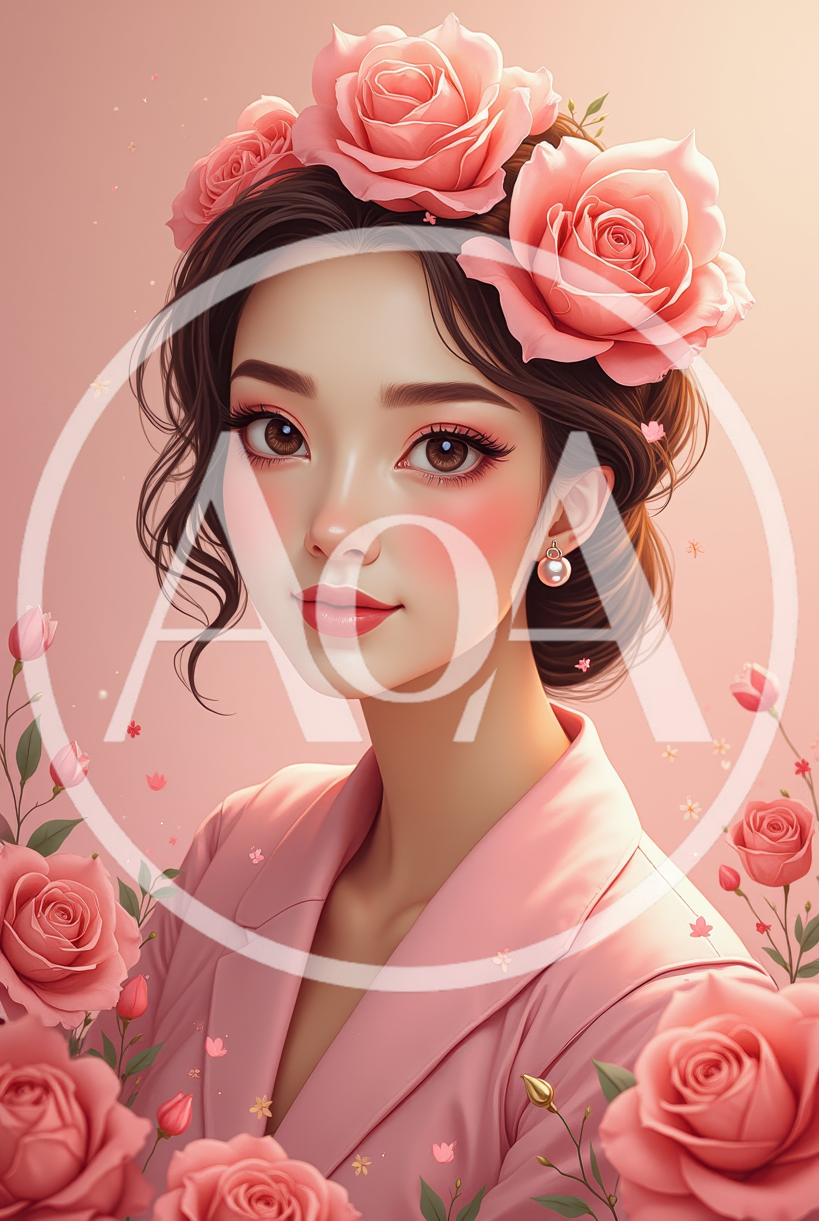 Portrait of a Beautiful Young Woman with Roses