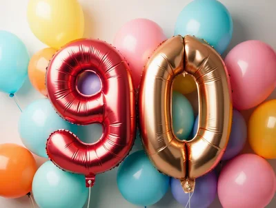 Red and Gold Number 90 Balloons